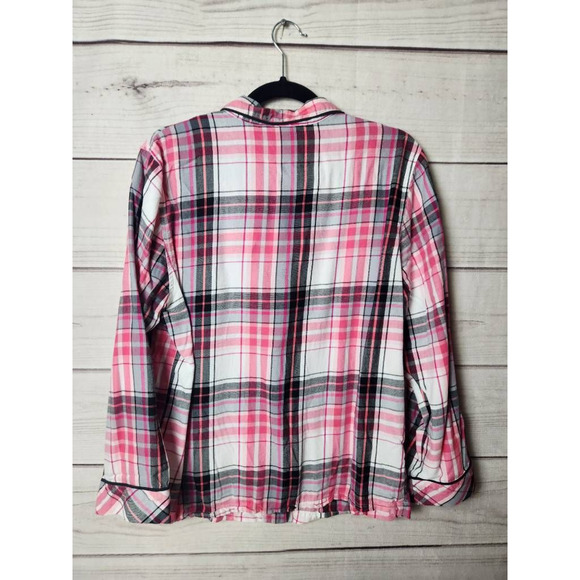 Victorias Secret Womens Lounge Shirt Pink Multicolor Plaid Collared Cotton M - Picture 2 of 6